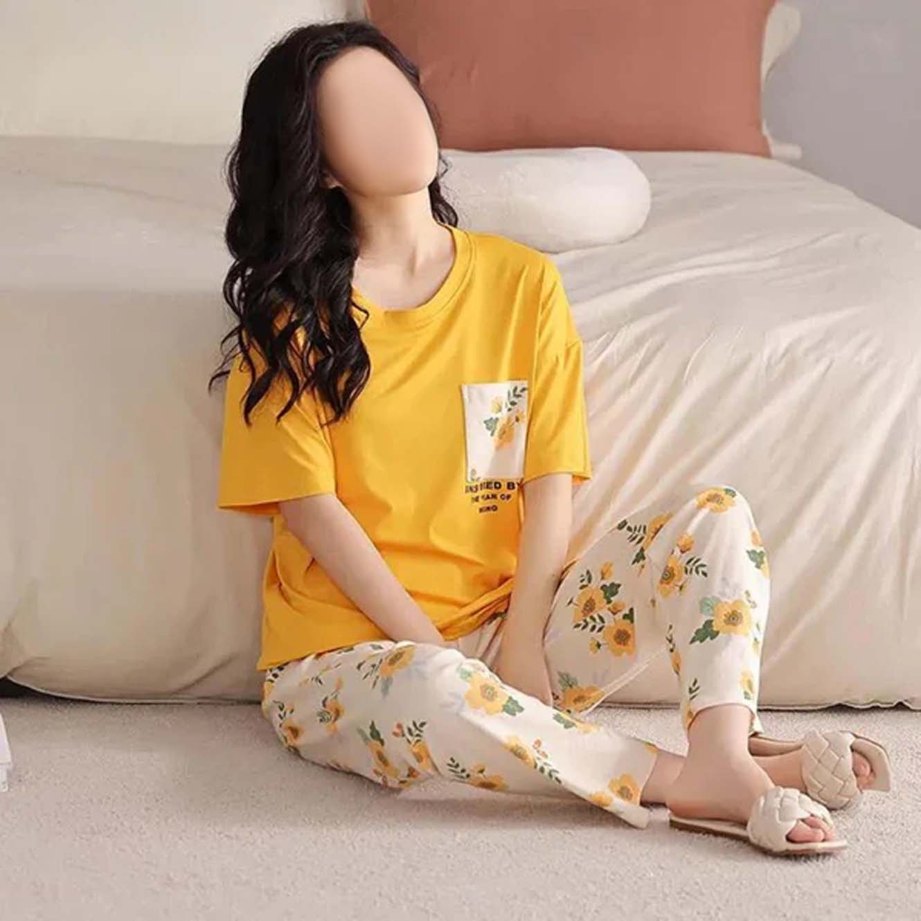 Yellow Pocket Printed Night Suit