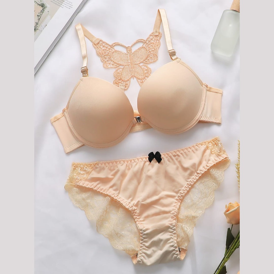 Butterfly Printed Cloud Front Open Padded Bra and Panty Set